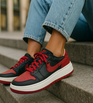 W Nike Air Jordan 1 Low Elevate Bred Black White Red womens size 10.5 DQ1823-006