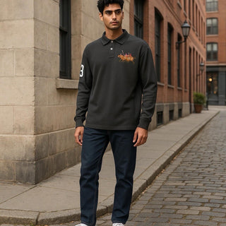 POLO RALPH LAUREN Mens Triple Pony Classic Fit Long Sleeve Charcoal Grey