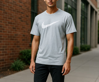 Nike Men’s Dri-Fit Training T-Shirt Gray White Swoosh Size XL