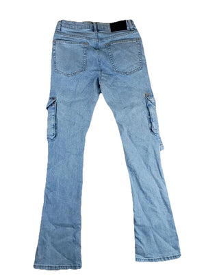 Forever 21 Women’s Cargo Jeans Slim Flare Light Wash Denim Size 29 Pockets Y2K