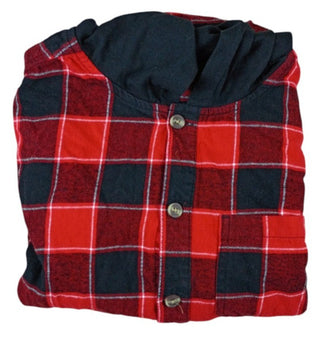 Art Class Men’s XL Red Black Plaid Hooded Flannel Button Up Long Sleeve Shirt