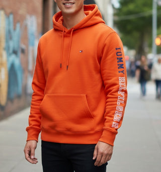 Tommy Hilfiger Men’s Orange Pullover Hoodie Sweatshirt Small