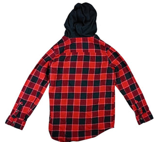 Art Class Men’s XL Red Black Plaid Hooded Flannel Button Up Long Sleeve Shirt