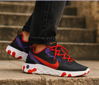 W Nike React Element 55 Black Red Purple Womens size 7.5 Shoes CQ9903 001