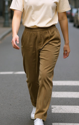 Corduroy Trousers Women’s Tapered Ankle Grazer Brown Regular Size 2