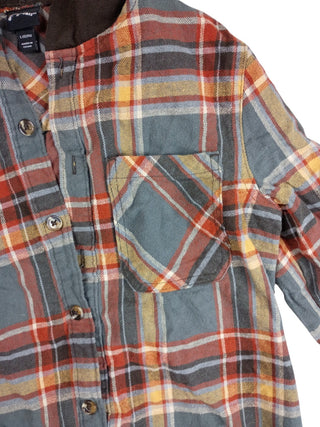 Art Class Boy’s Plaid Hoodie Button-Up Shirt Red Gray Youth Size L (12–14)