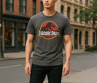Vintage Jurassic Park Logo T-Shirt Gray Lightweight Tee Men’s Size M