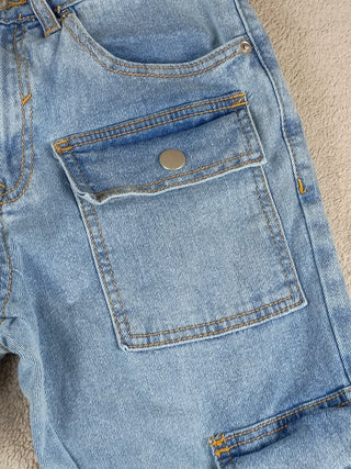 Forever 21 Women’s Cargo Jeans Slim Flare Light Wash Denim Size 29 Pockets Y2K