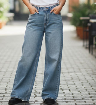 unbranded Women’s Large Wide Leg Jeans Baggy Hipster High Rise Faded Light Wash