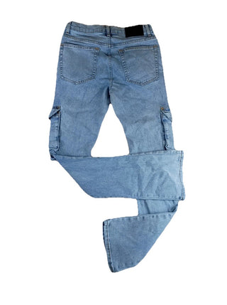 Forever 21 Women’s Cargo Jeans Slim Flare Light Wash Denim Size 29 Pockets Y2K