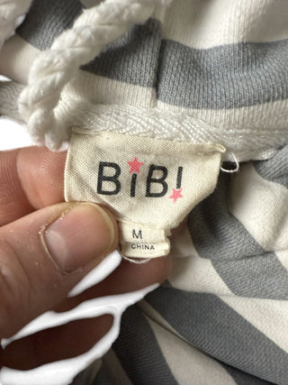 Bibi Women’s Gray & White Striped Hoodie with pockets SIZE M