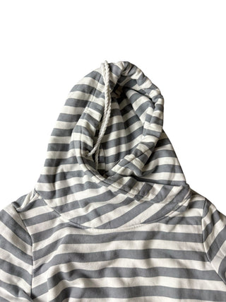 Bibi Women’s Gray & White Striped Hoodie with pockets SIZE M