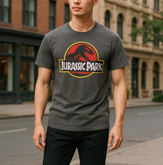 Vintage Jurassic Park Logo T-Shirt Gray Lightweight Tee Men’s Size M