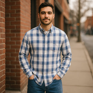 Levi’s Men’s Plaid Button-Down Shirt Blue White Check XL Standard Fit