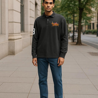 POLO RALPH LAUREN Mens Triple Pony Classic Fit Long Sleeve Charcoal Grey