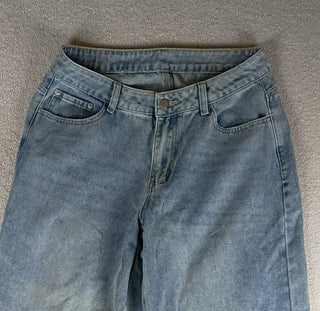 unbranded Women’s Large Wide Leg Jeans Baggy Hipster High Rise Faded Light Wash