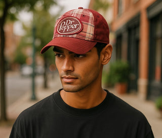 Dr Pepper Est. 1885 Red Plaid Adjustable Baseball Cap 100% Cotton Hat Unisex