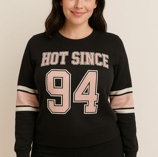 H&M Divided "Hot Since 94" Black & Pink Varsity Stripe Sweatshirt Women's Size M